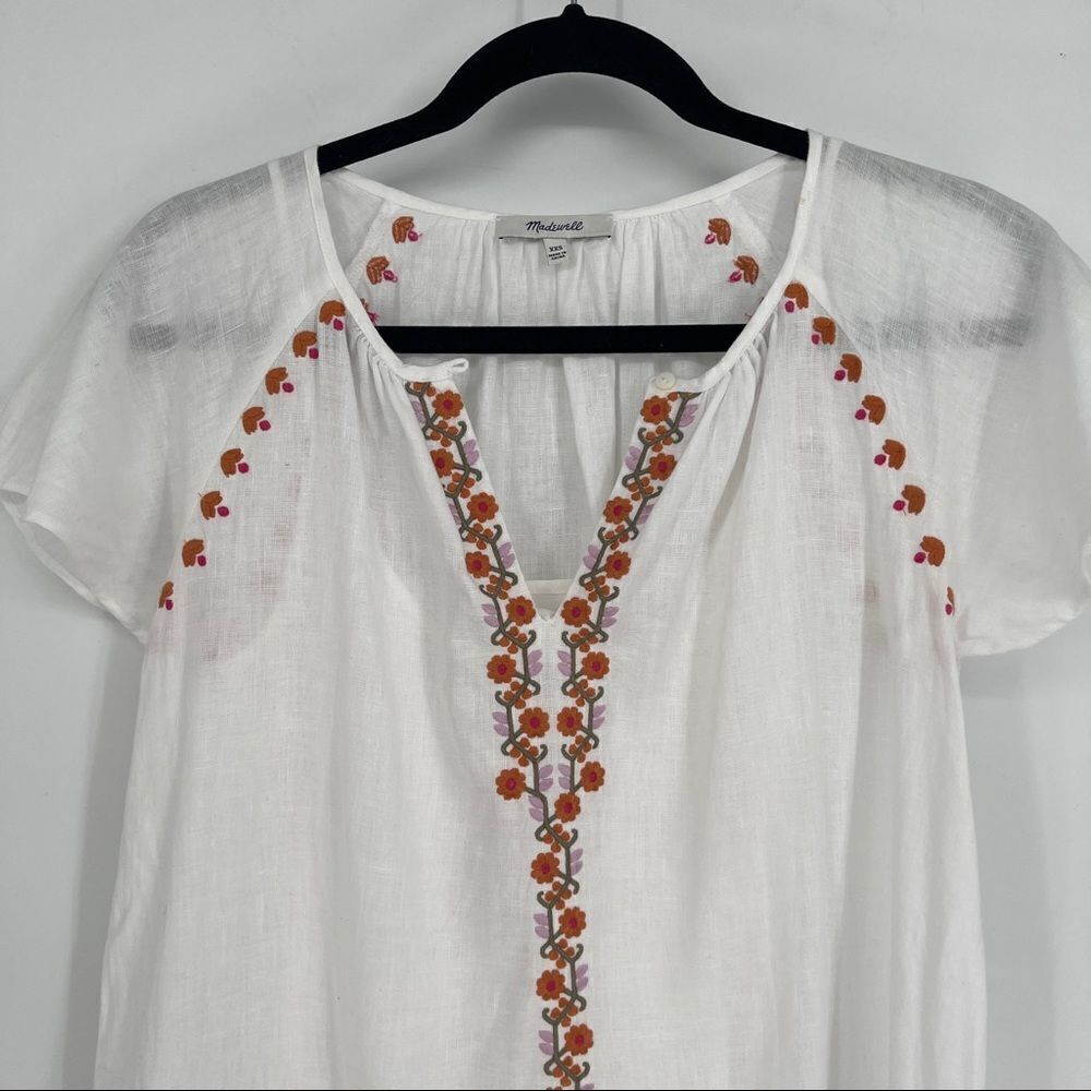 Madewell Embroidered Linen-Blend Raglan Ruffle Mini Dress - Picture 7 of 8